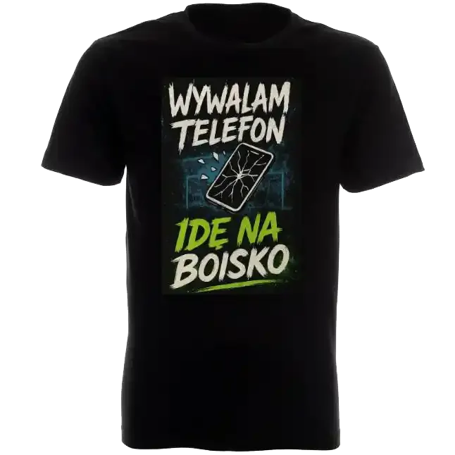 Czarna koszulka z napisem wywalam telefon ide na boisko