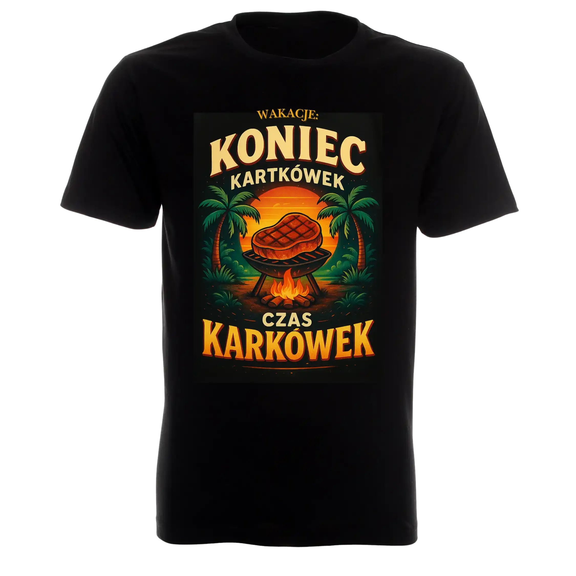 Czarna koszulka ze złotym napisem koniec kartkówek czas karkówek